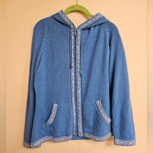 The Alpaca Connection Hooded Sweater Alpaca Wool Blend Blue Zip Up Cozy Blue